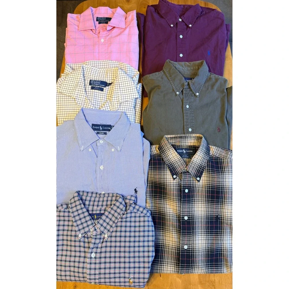 Lot of 7 Polo Ralph Lauren Mens Button Down Shirts L XL Blake Classic Fit Cotton